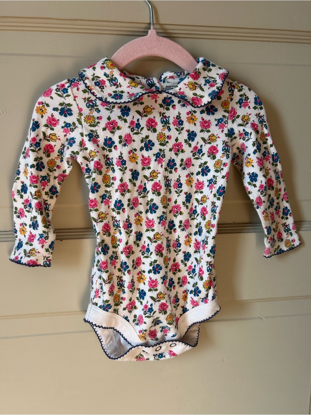 Baby Boden bright floral Peter Pan collar onesie 6-12m